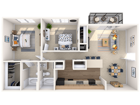 2 Bedroom 2 Bath Floor Plan at Peachtree Place, Columbia South Carolina